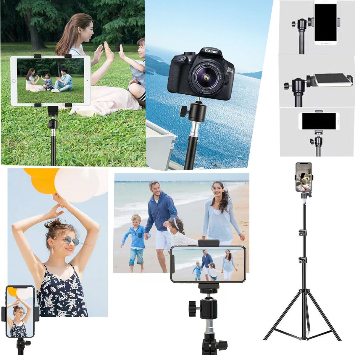 63‘’ Tripod Stand Holder Lightweight Tripod with 360° Ball Head Remote 1/4" Thread，Extendable Cell Phone and Camera All Metal Tripod Desktop Stand Compact for Video Recording
