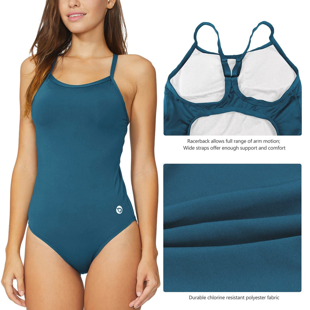baleaf Women's Athletic Training Adjustable Strap One Piece Swimsuit Swimwear Bathing Suit Steel Blue 36/Medium