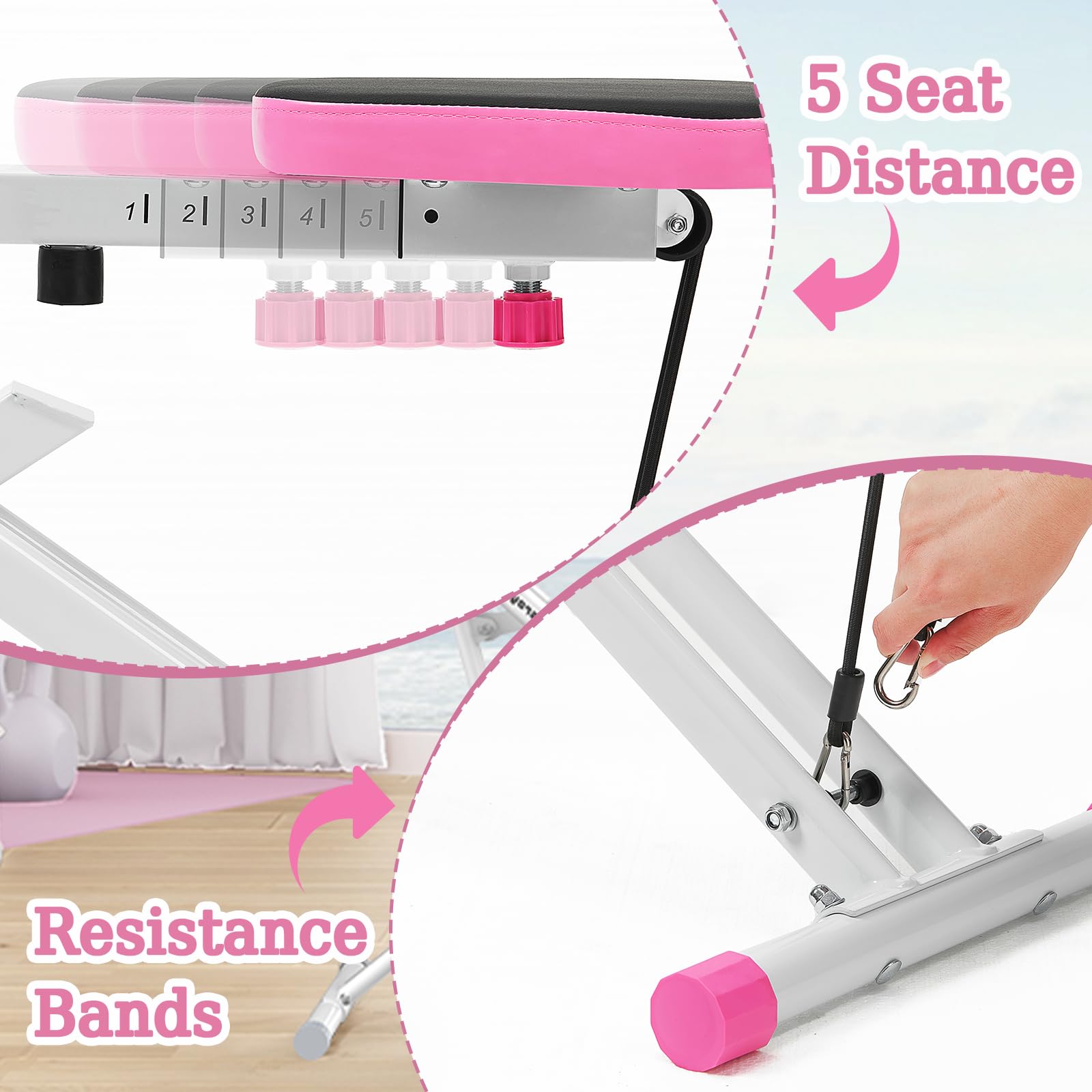 Foldable Squat Machine for Women,Glutes Workout Machines with LCD Display & Adjustable Seat, Glutes & Abs Squat Machine for Home Gym,Space-Saving Design (Pink)