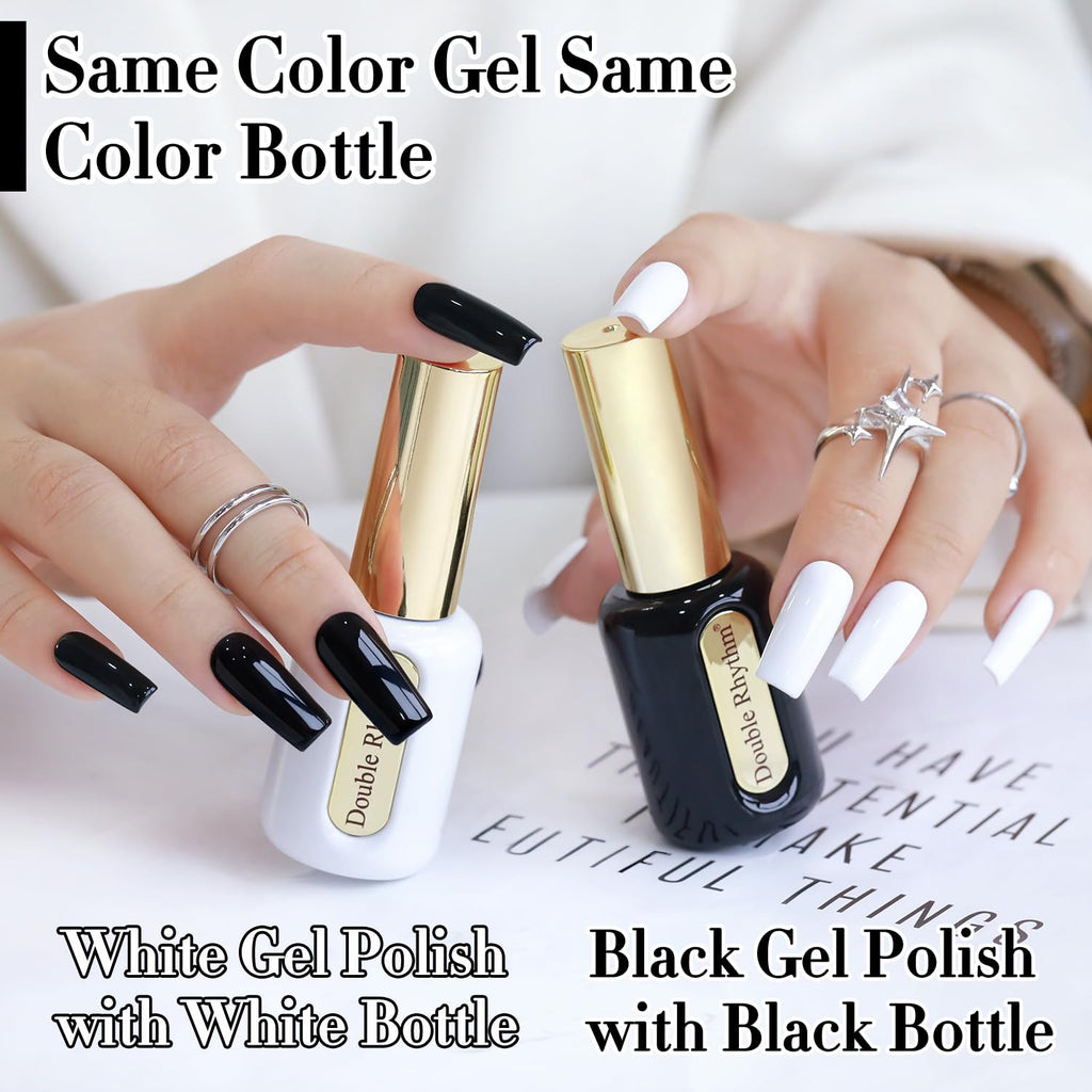 Double Rhythm 2 Pcs 0.50 OZ Gel Polish Hema Free Same Color Same Bottle Translucent Neutral Natural Milky 15 ML Jelly UV Polish Art DIY at Home (Black White-H1015+H1093)