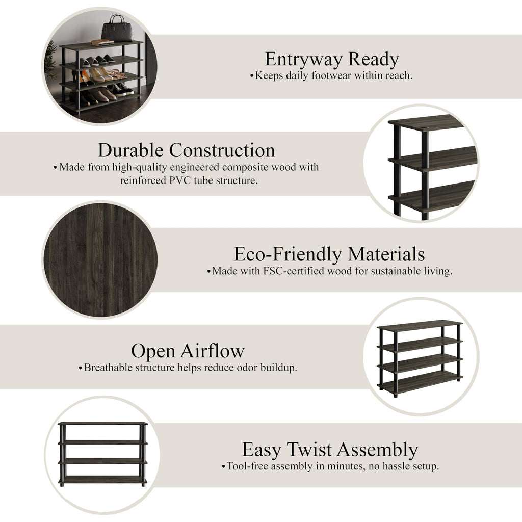 Castle Place Simple 4-Tier Shoe Rack, Multi-Layer Storage Organizer for Entryway and Home, Dark Grey