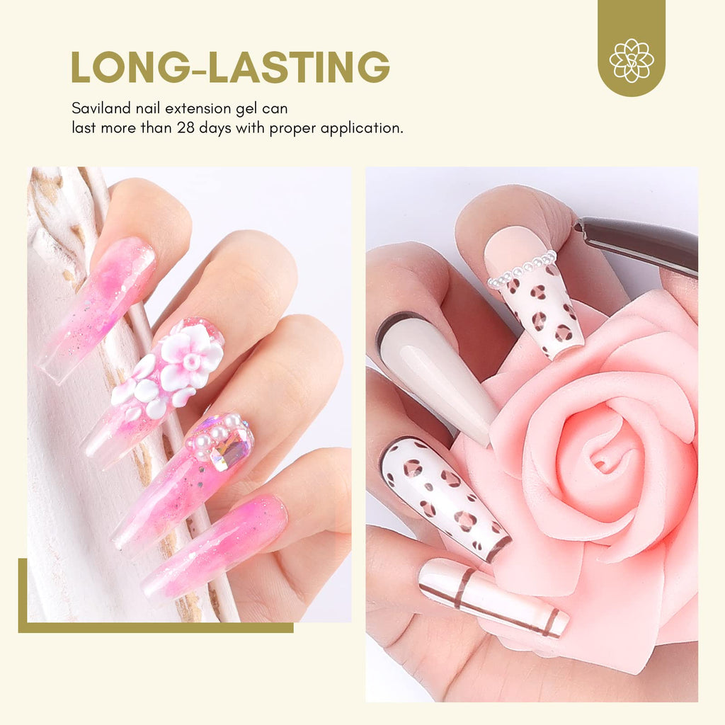 SAVILAND Builder Gel for Nails: 30ml Clear Hard Gel for Extension, Builder with Air Cushion Builder Base &Nail Strengthener Art Manicure Set 100pcs Nail Forms and Acrylic Brushr Thickening Home Use