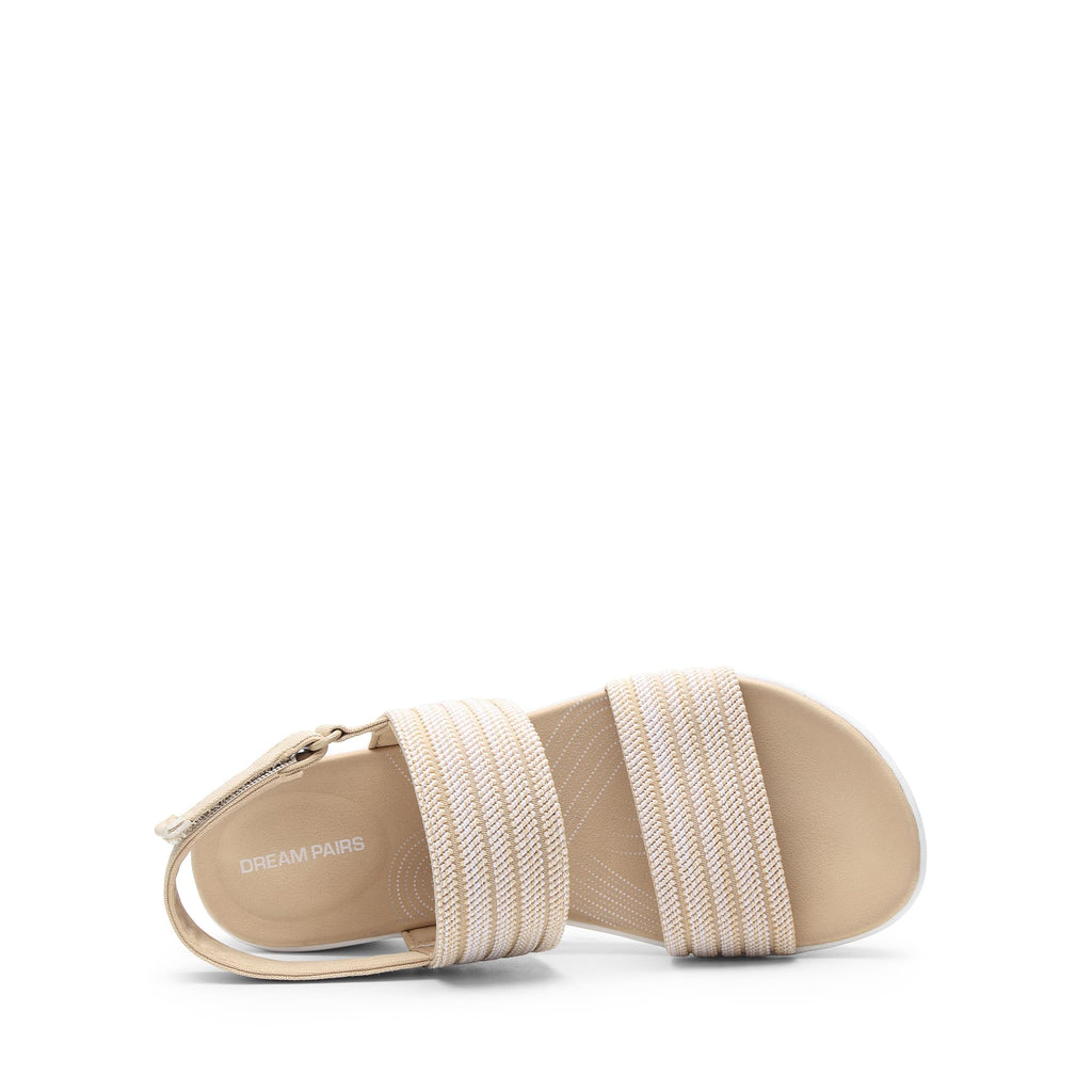 DREAM PAIRS Women's Walking Sandals Lightweight Soft Footbed Low Wedge Comfort Indoor Outdoor Flat Sandals,Size 7,Beige,DWUMFS2522