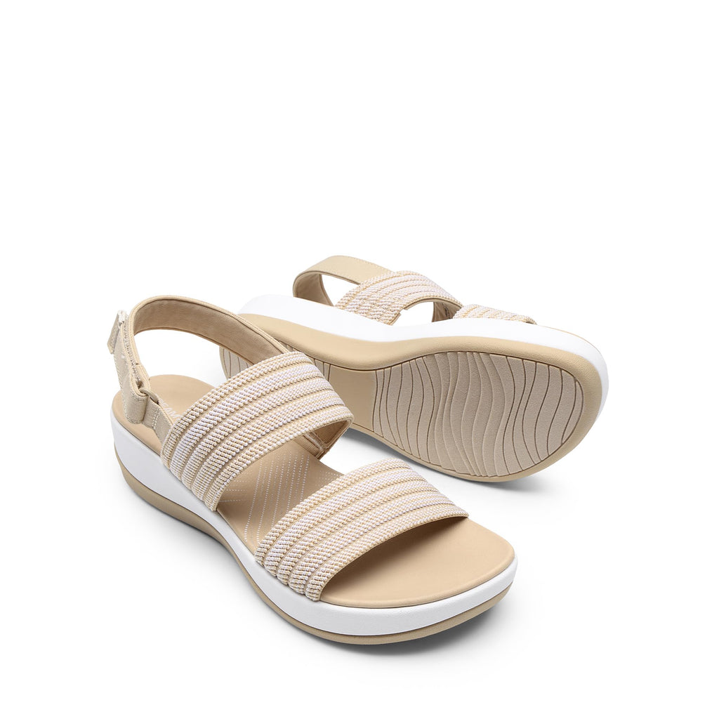DREAM PAIRS Women's Walking Sandals Lightweight Soft Footbed Low Wedge Comfort Indoor Outdoor Flat Sandals,Size 7,Beige,DWUMFS2522