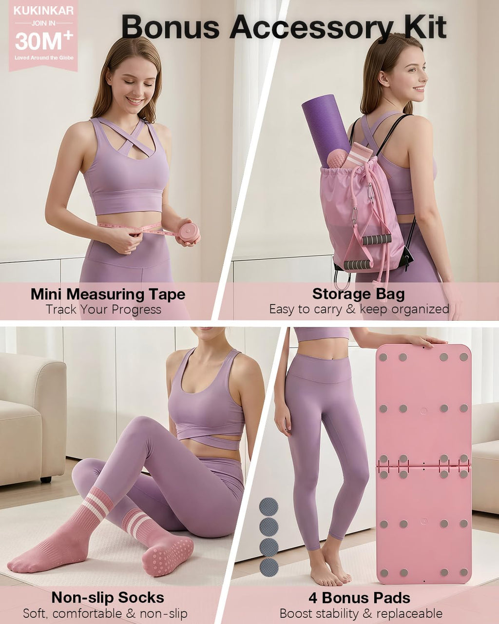 Pilates Board, Pilates Reformer Set Gifts for Women, New Upgraded Multi-Purpose Pilates Board for Home Workouts, Foldable Home Pilates Machine for Fitness, Exercise, Abs, Core Equipment (Pink)