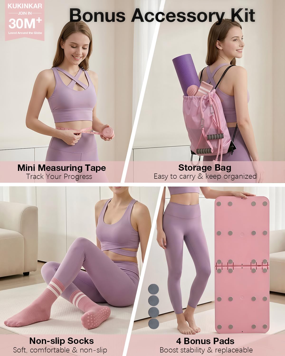 Pilates Board, Pilates Reformer Set Gifts for Women, New Upgraded Multi-Purpose Pilates Board for Home Workouts, Foldable Home Pilates Machine for Fitness, Exercise, Abs, Core Equipment (Pink)