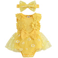 Mubineo Baby Girl Summer Clothes Outfits Sleeveless Lace Floral Romper Dress Newborn Outfit (Yellow Daisy, 6-9 Months)