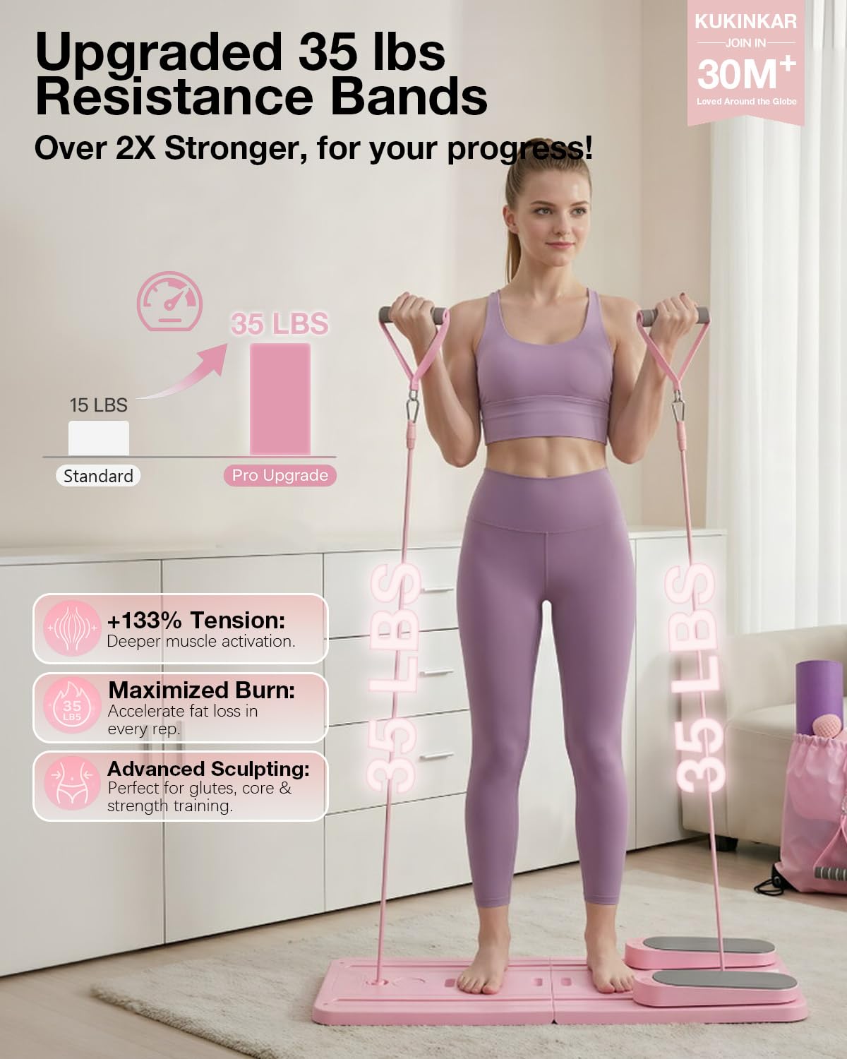 Pilates Board, Pilates Reformer Set Gifts for Women, New Upgraded Multi-Purpose Pilates Board for Home Workouts, Foldable Home Pilates Machine for Fitness, Exercise, Abs, Core Equipment (Pink)