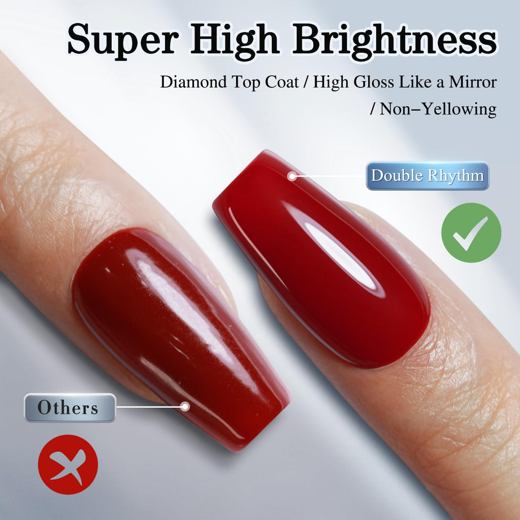 Double Rhythm 2 Pcs 15ML No Wipe Gel Top Coat and Base Coat Set Clear Glossy Gel Polish Kit (Base and Top Coat)