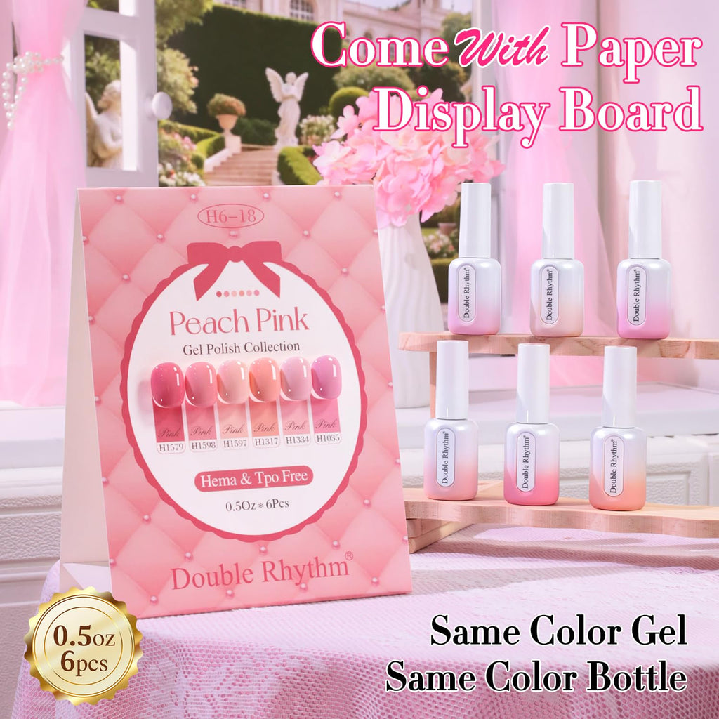 Double Rhythm 6 Pcs Hema Free Gel Polish Set 0.50 OZ Same Color Same Bottle Soak Off Neutral Natural Milky Gel Polish Kit Nail Art Manicure Salon DIY at Home (Pastel Peach Pink Purple-H6-18)
