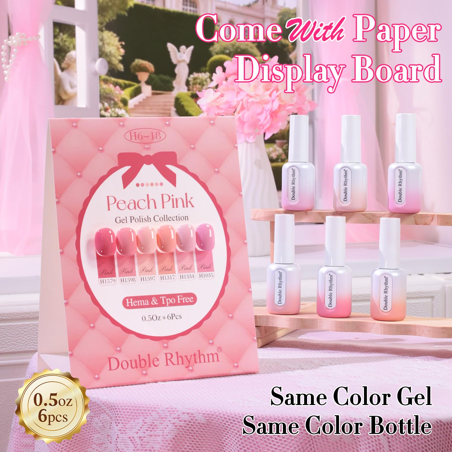 Double Rhythm 6 Pcs Hema Free Gel Polish Set 0.50 OZ Same Color Same Bottle Soak Off Neutral Natural Milky Gel Polish Kit Nail Art Manicure Salon DIY at Home (Pastel Peach Pink Purple-H6-18)