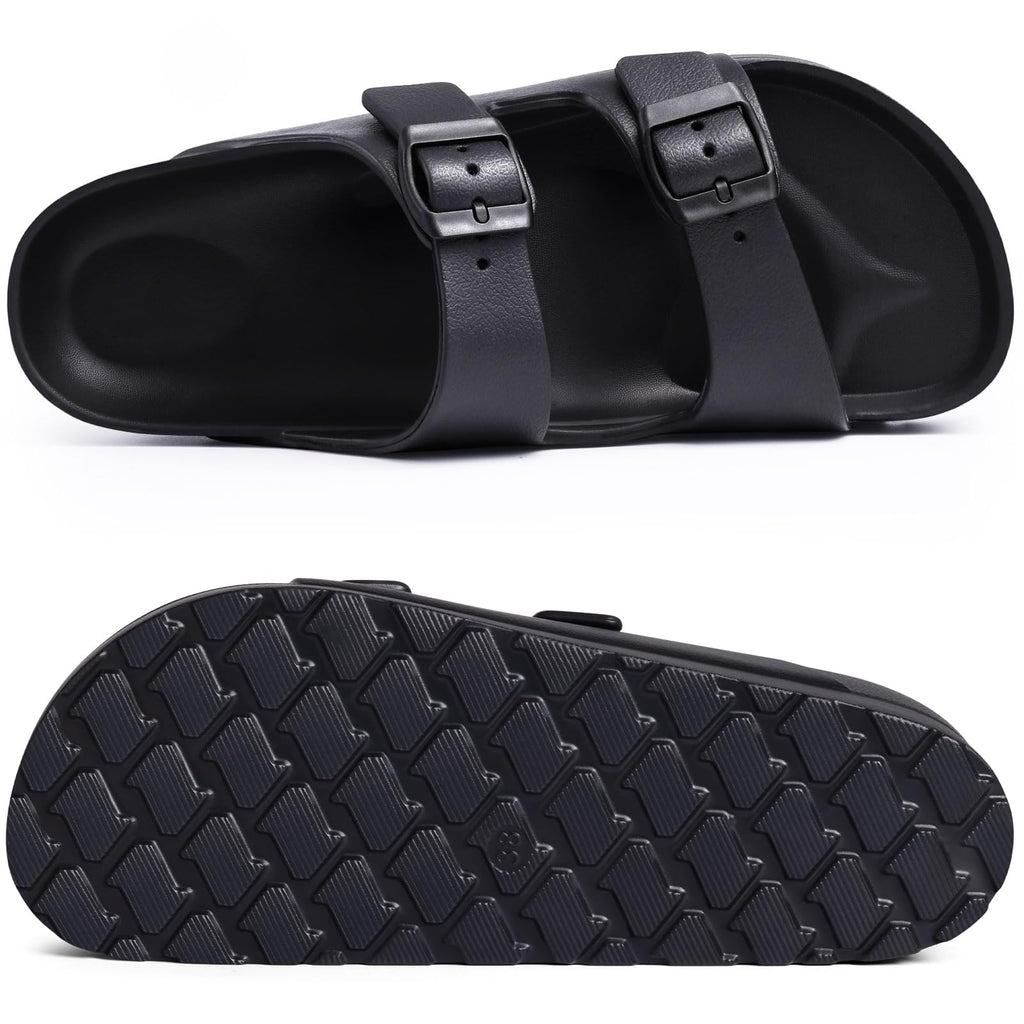Goosecret Women's Platform Sandals with Arch Support Chunky Lightweight Foam Slip on Slides Comfortable Summer Beach Sandals with Adjustable Buckle Black, 38(size 7.5)
