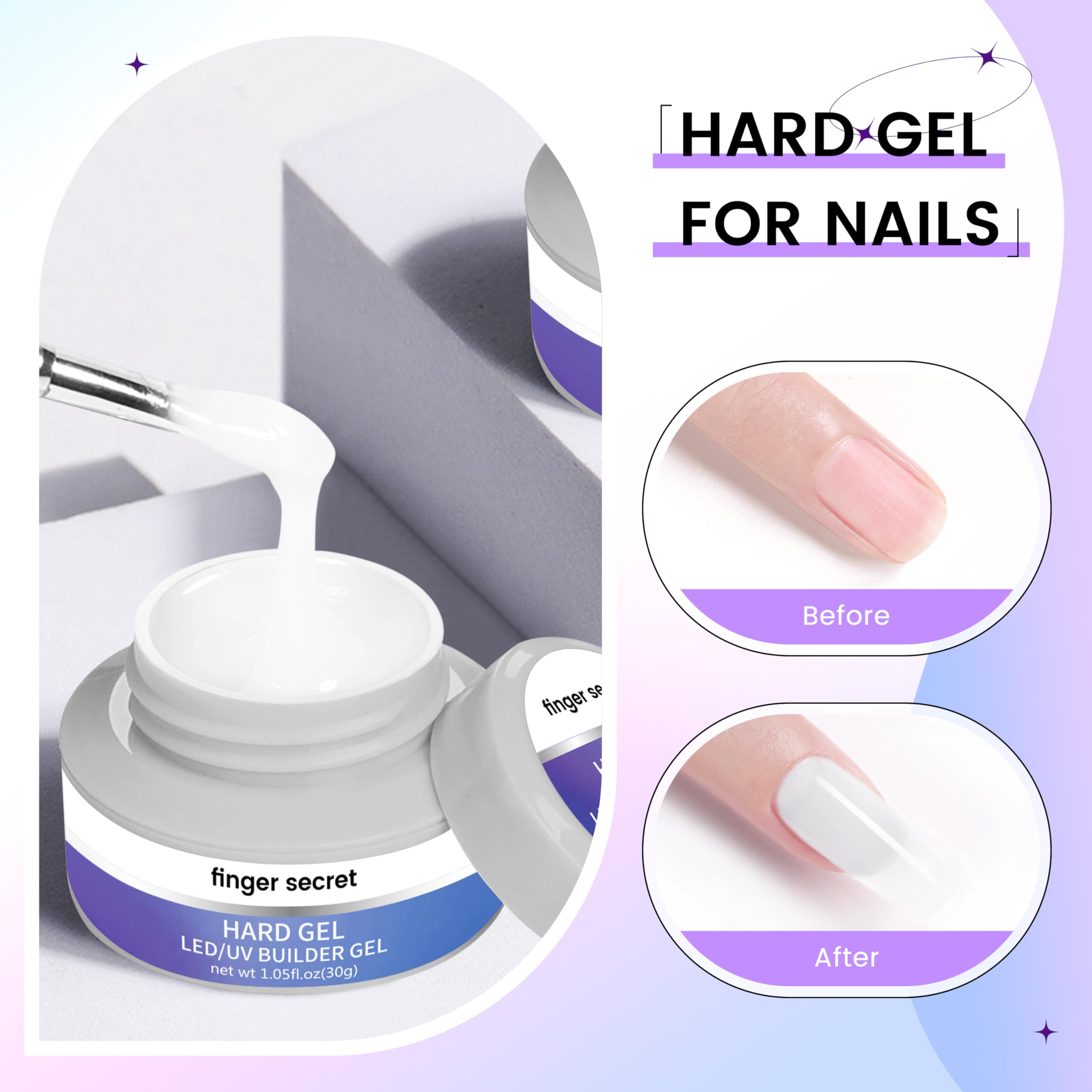 Hard Gel Builder Gel for Nails Long-lasting Hand White 3D Sculpting Nail Extension Nail Builder Kit 1oz (white, 1fl.oz)