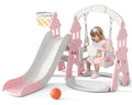 XJD 4-in-1 Toddler Slide and Swing Set, Kids Slide for Toddlers Age 1+, Toddler Outdoor Playset with Basketball Hoop, Swing, Outdoor Indoor Playground for Toddlers 1-3 (Pink)