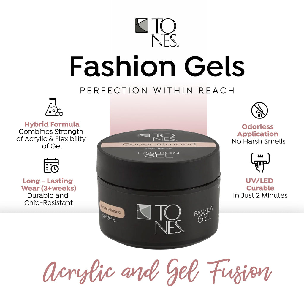 TONES Fashion Gel - Premium, Long-Lasting LED or UV Poly Nail Gel - 7-Free - Quick-Curing Nail Art and Nail Design Overlay or Nail Sculpting - (1.89 Oz, Cover Almond)
