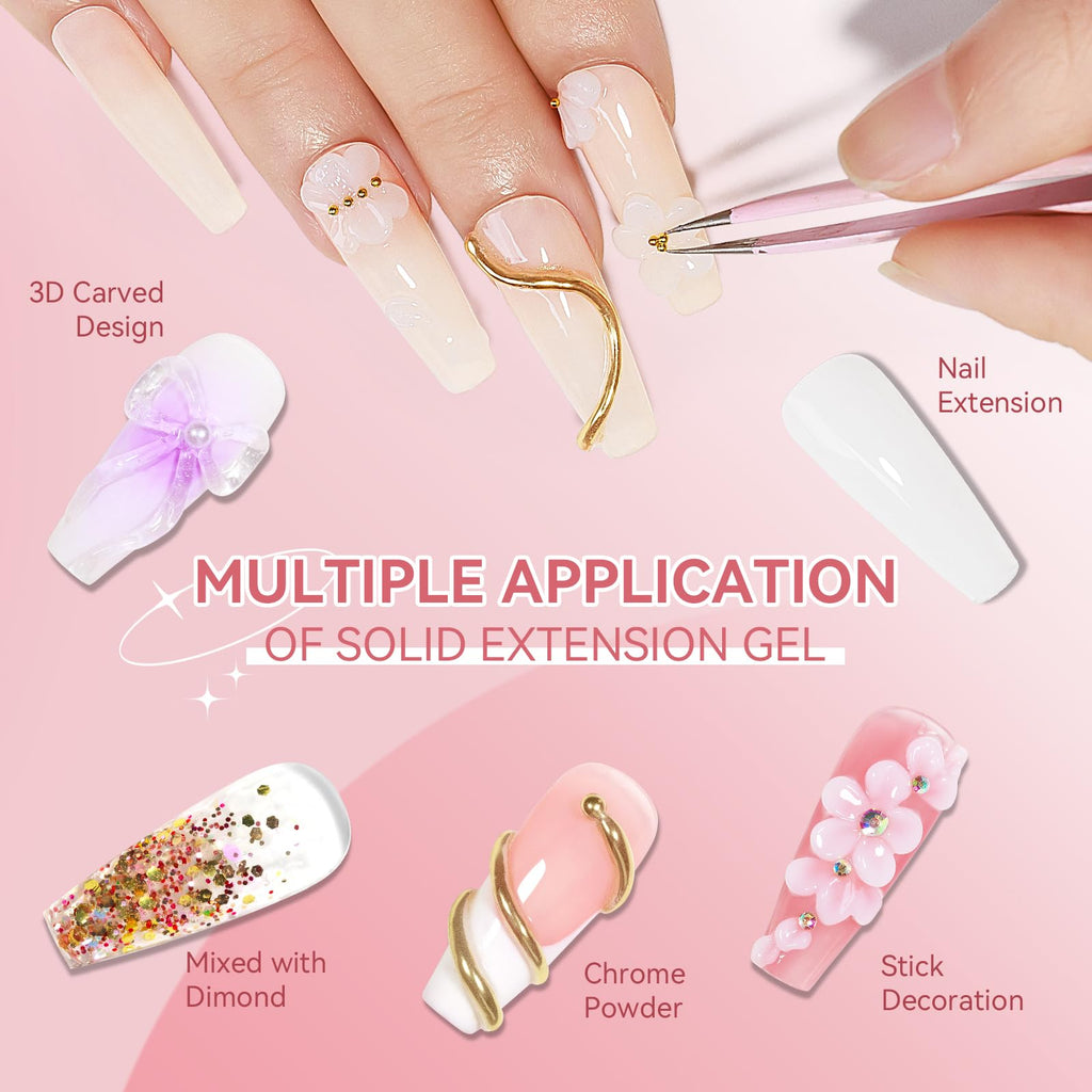 SUPWEE 3D Nail Art Gel Clear and White Solid Builder Gel for Nails Non-Stick Hand Sculpture Hard Gels with Dual Form for Carving Patterns Decoration Nail Art Home Manicure DIY