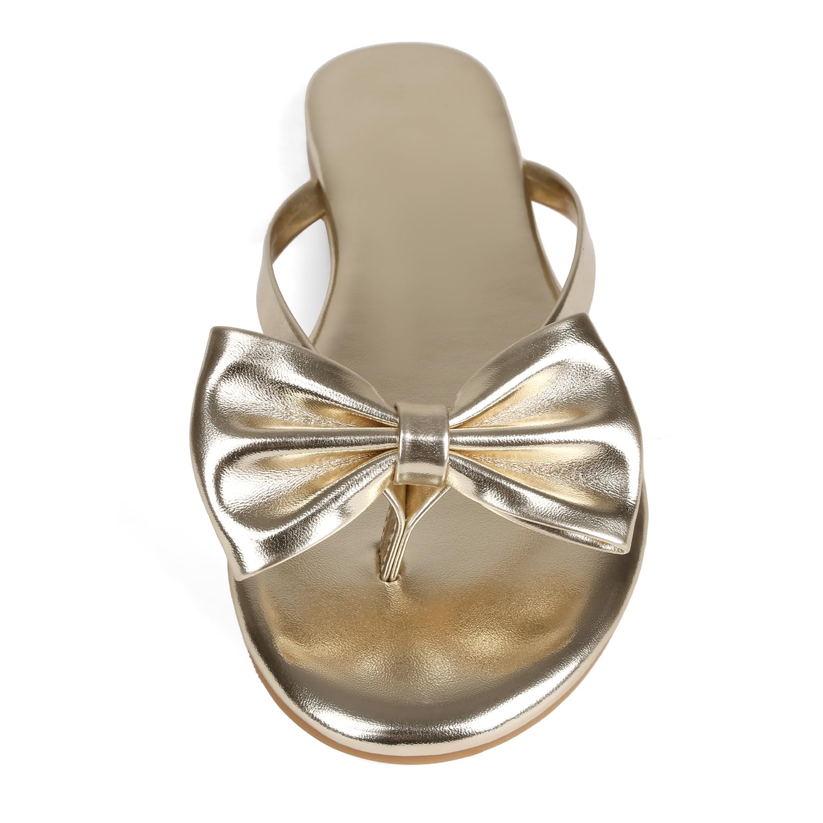 Phefarer Womens Bow Knot Flip Flops Flat Thong Sandals Gold Open Toe Beach Slippers for Party Evening Events and Night Out Size 6
