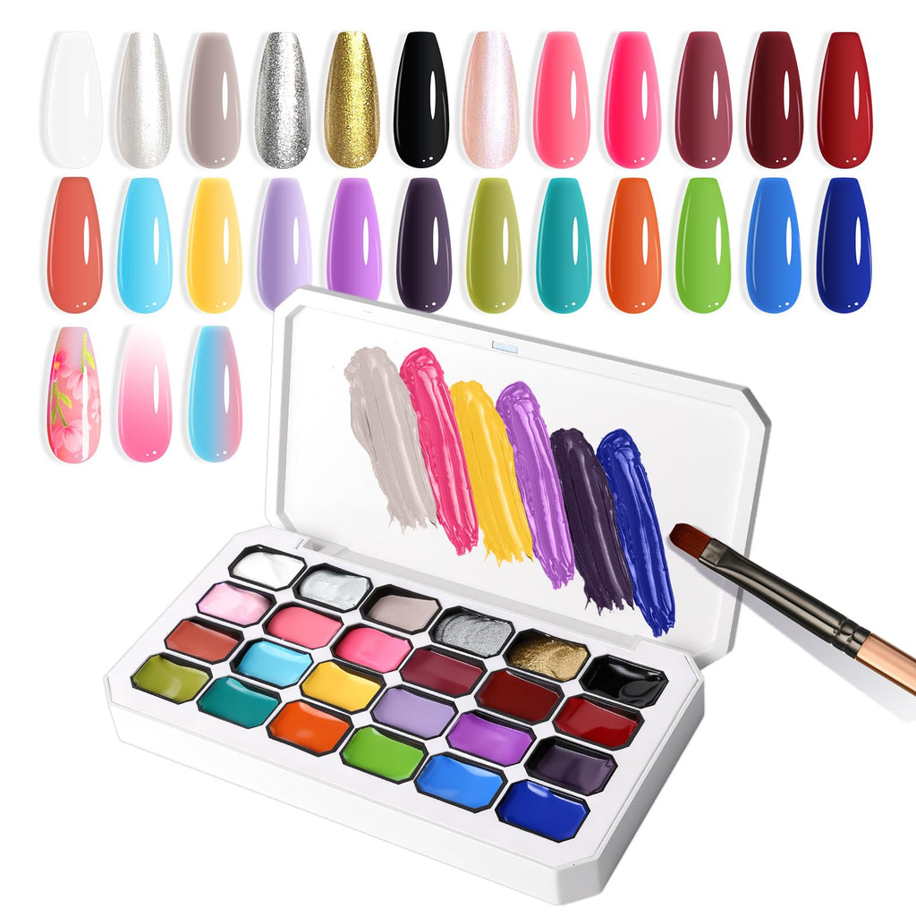 U-Shinein 24 Colors Pat Painting Nail Gel,Hema＆TPO Free,6-in-1 Gradient Ombre Paint Nails Gel Palette for Blooming,Nail Color Gel,Liner Gel,French Nail,with Chrome Powder,No Wipe,DIY Nail Art(A)