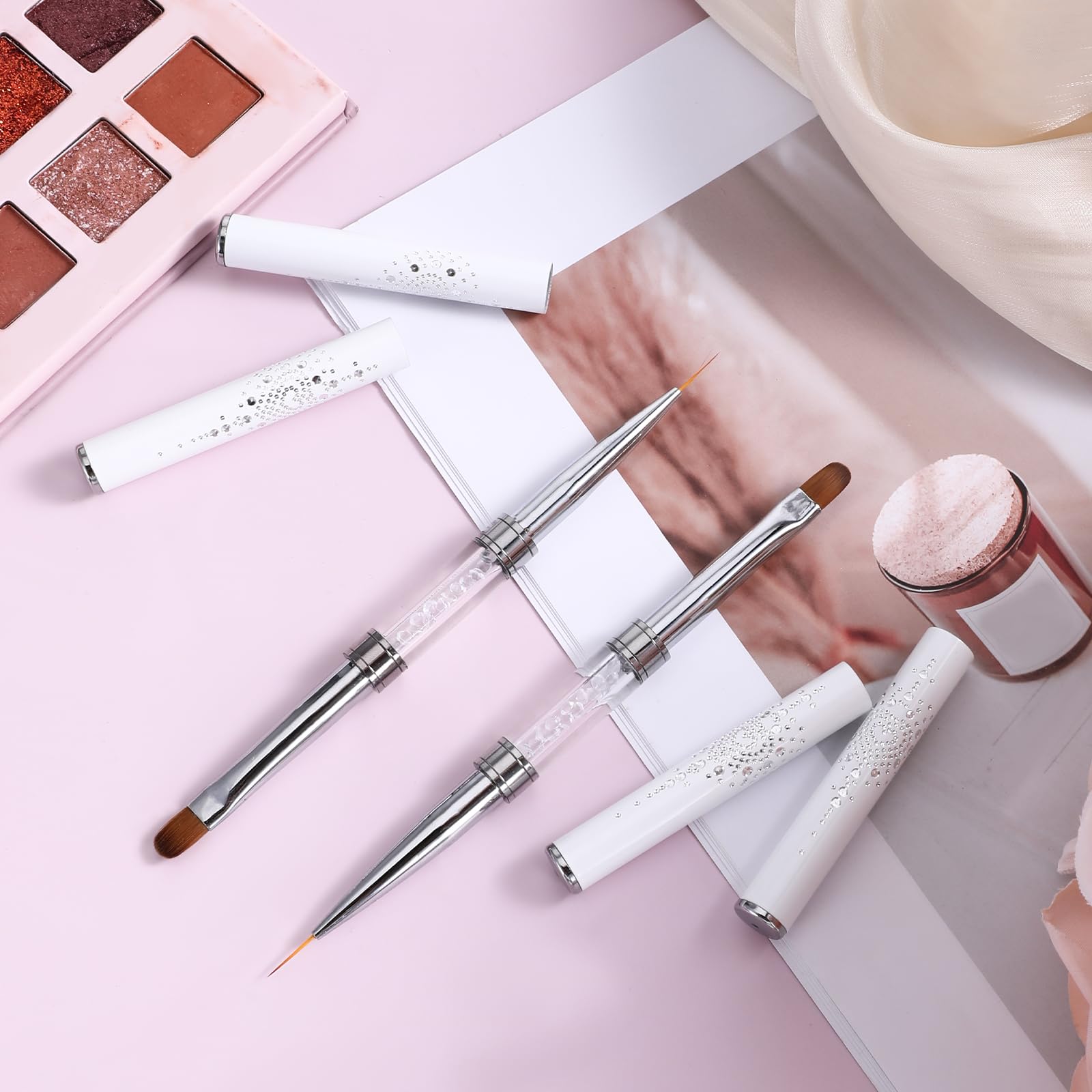 JJUNW 2 Pcs Double Ended Nail Builder Gel Brush, French Tip Brush Hard Gel for Nails, Brush Liner Brush Nails Hard Gel for Design Nails Professional Nail Art(White)