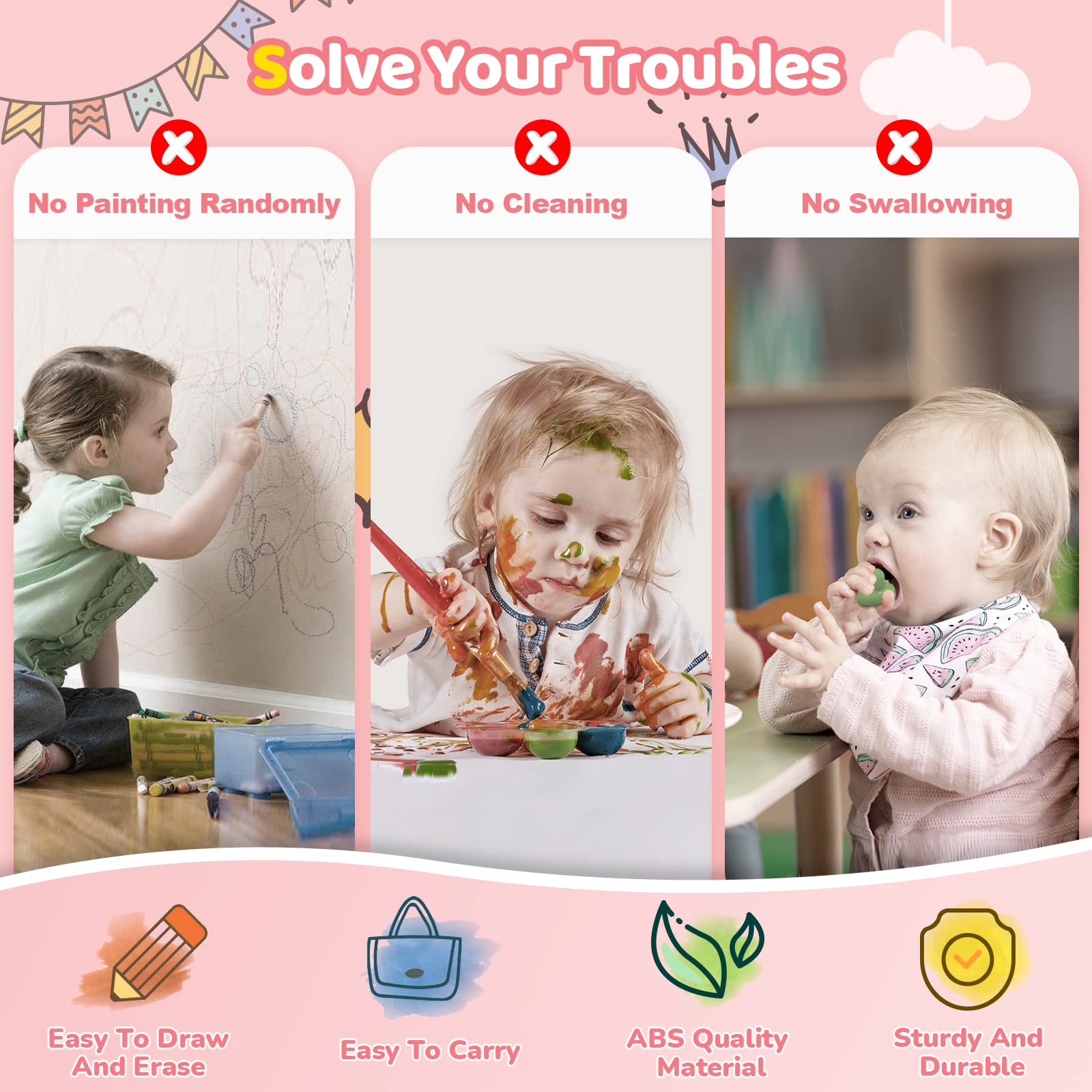 Kikidex Magnetic Drawing Board, Toddler Girl Toys for 1-3 Year Old, Doodle Board Pad Learning and Educational Toys for 1 2 3 Year Old Baby Kids Birthday Gift (Soft Pink)