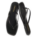 SKETOE Flip Flops for Women Square Toe Flat Sandals for Women Comfortable Thong Sandals Leather Flip Flops Lightweight Summer Beach Sandals Dressy Vacation Essentials Slides, Black