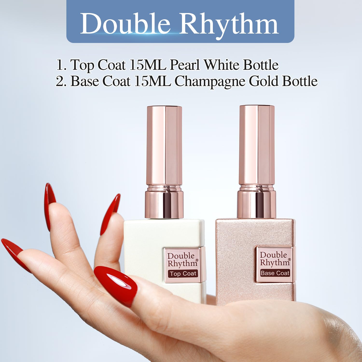 Double Rhythm 2 Pcs 15ML No Wipe Gel Top Coat and Base Coat Set Clear Glossy Gel Polish Kit (Base and Top Coat)