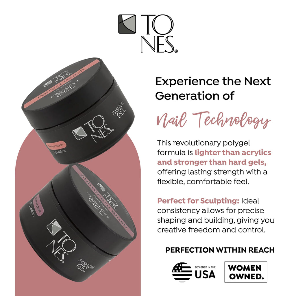 TONES Fashion Gel - Premium, Long-Lasting LED or UV Poly Nail Gel - 7-Free - Quick-Curing Nail Art and Nail Design Overlay or Nail Sculpting - (1.89 Oz, Cover Almond)
