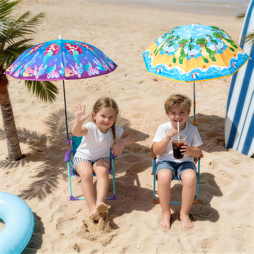 WERNNSAI Kids Beach Chair with Umbrella, Toddler Outdoor Folding Camping Chair with Canopy Sun Shade for Beach Pool Travel Picnic for Age 1-3 (Mermaid)