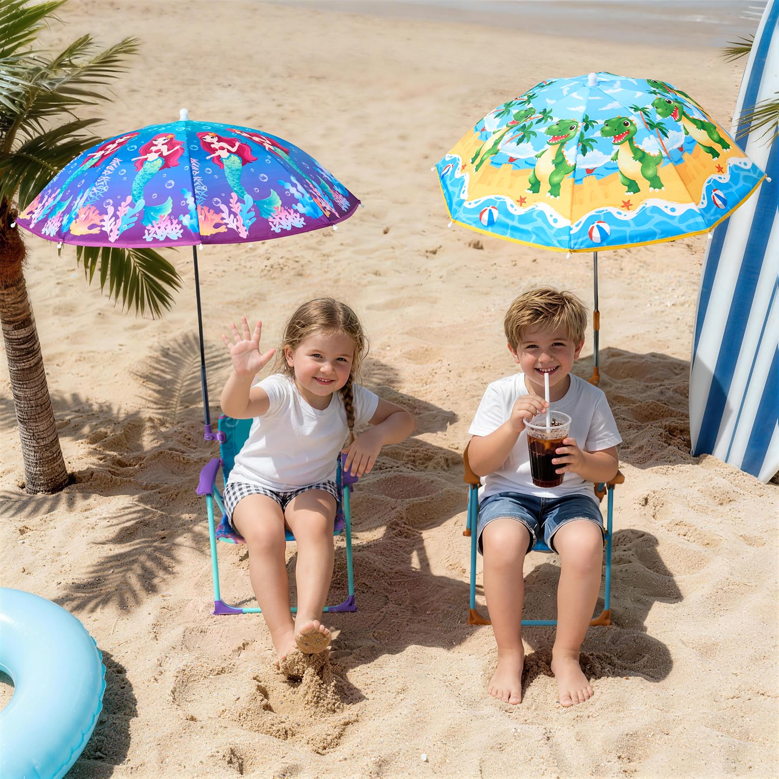 WERNNSAI Kids Beach Chair with Umbrella, Toddler Outdoor Folding Camping Chair with Canopy Sun Shade for Beach Pool Travel Picnic for Age 1-3 (Mermaid)