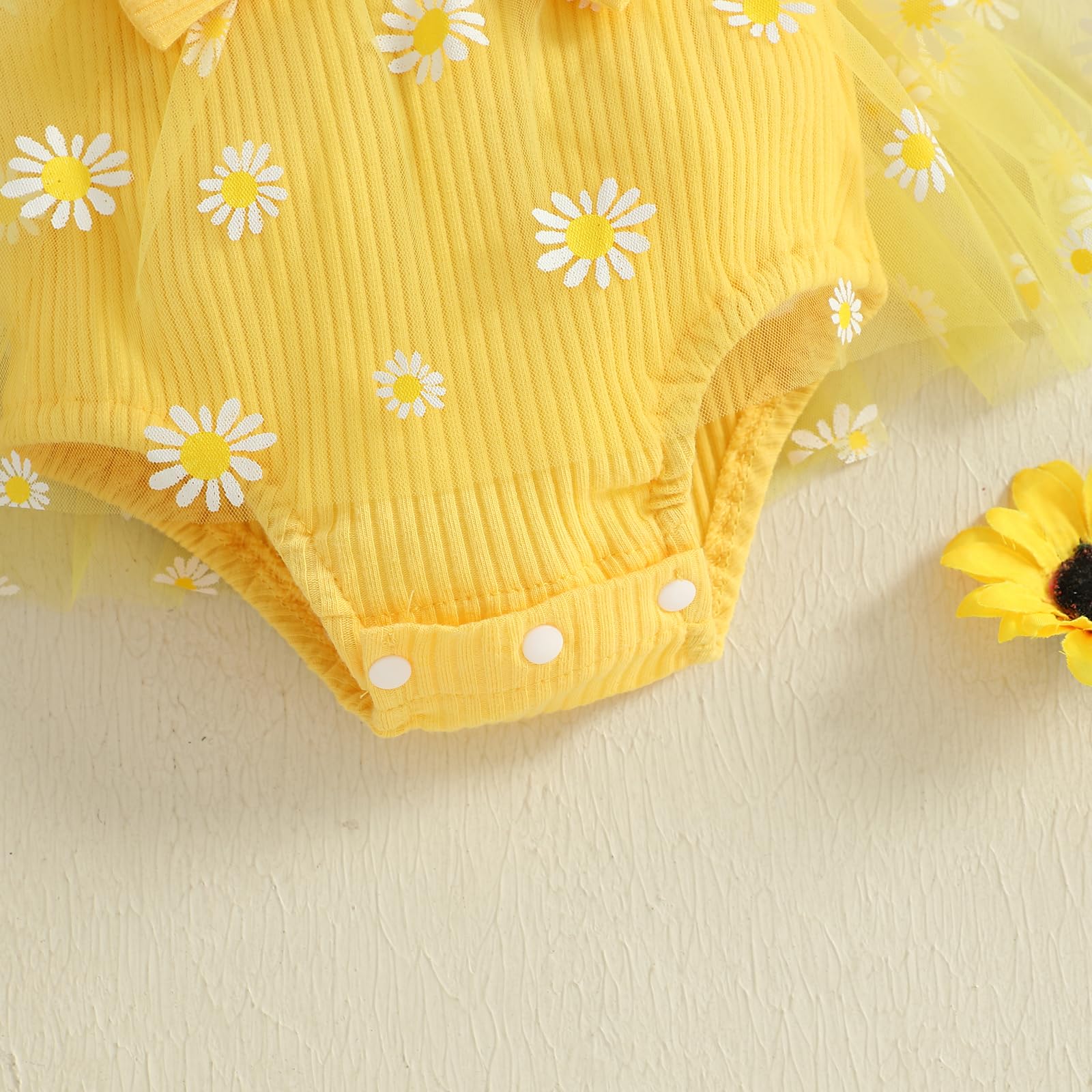 Mubineo Baby Girl Summer Clothes Outfits Sleeveless Lace Floral Romper Dress Newborn Outfit (Yellow Daisy, 6-9 Months)