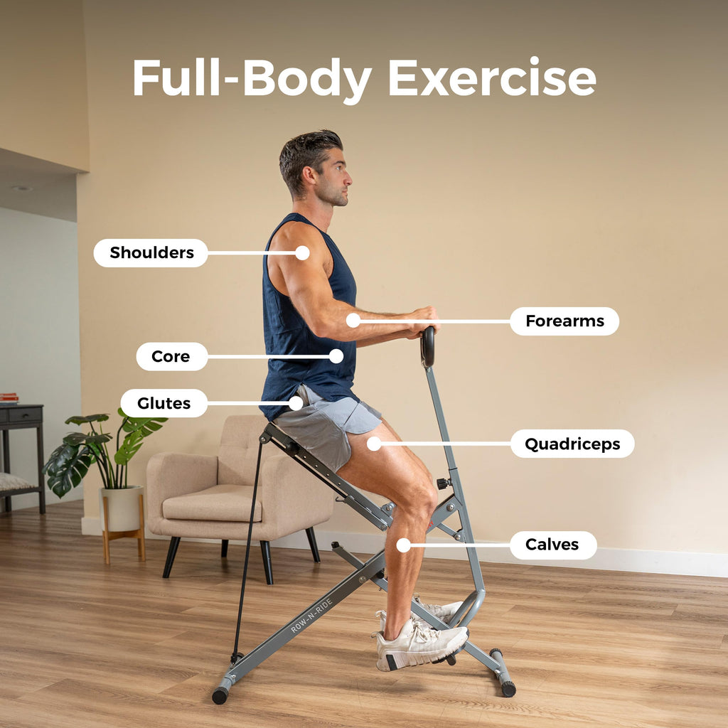 Sunny Health & Fitness Smart Upright Row-N-Ride Exerciser, Squat Assist Trainer for Glutes Workout with Adjustable Resistance, Easy Setup & Foldable, Glute & Leg Exercise Machine- NO. 077S