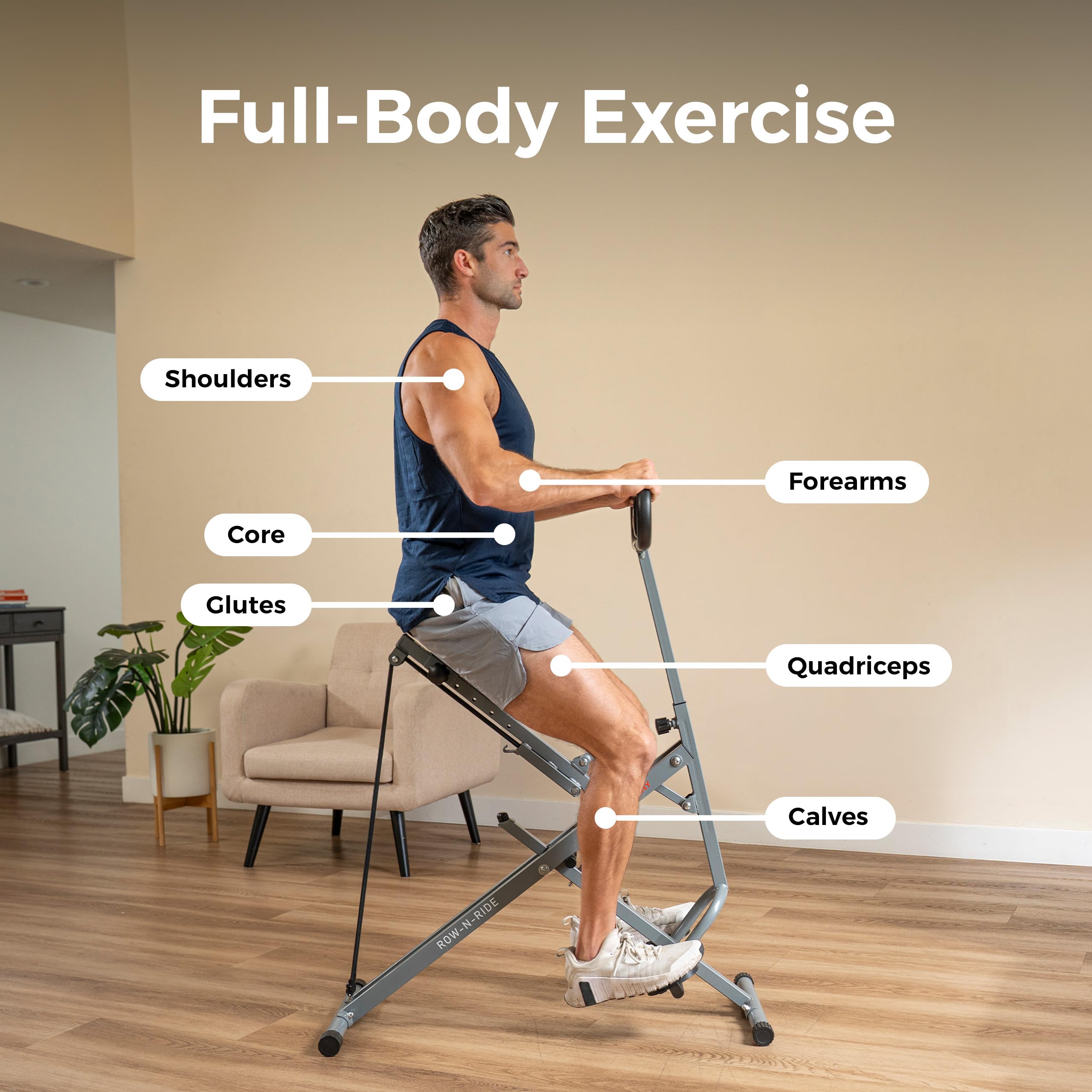 Sunny Health & Fitness Smart Upright Row-N-Ride Exerciser, Squat Assist Trainer for Glutes Workout with Adjustable Resistance, Easy Setup & Foldable, Glute & Leg Exercise Machine- NO. 077S
