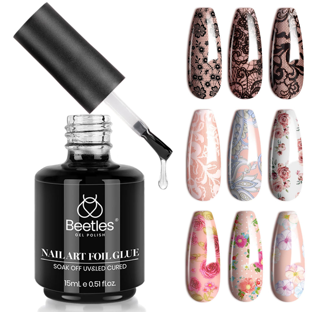 Beetles 15ml Nail Foil Glue, Foil Transfer Gel for Nails Stickers Transfer Nail Art Gel Nail Polish Soak Off LED Lamp Required Manicure DIY at Home Nail Gifts for Women