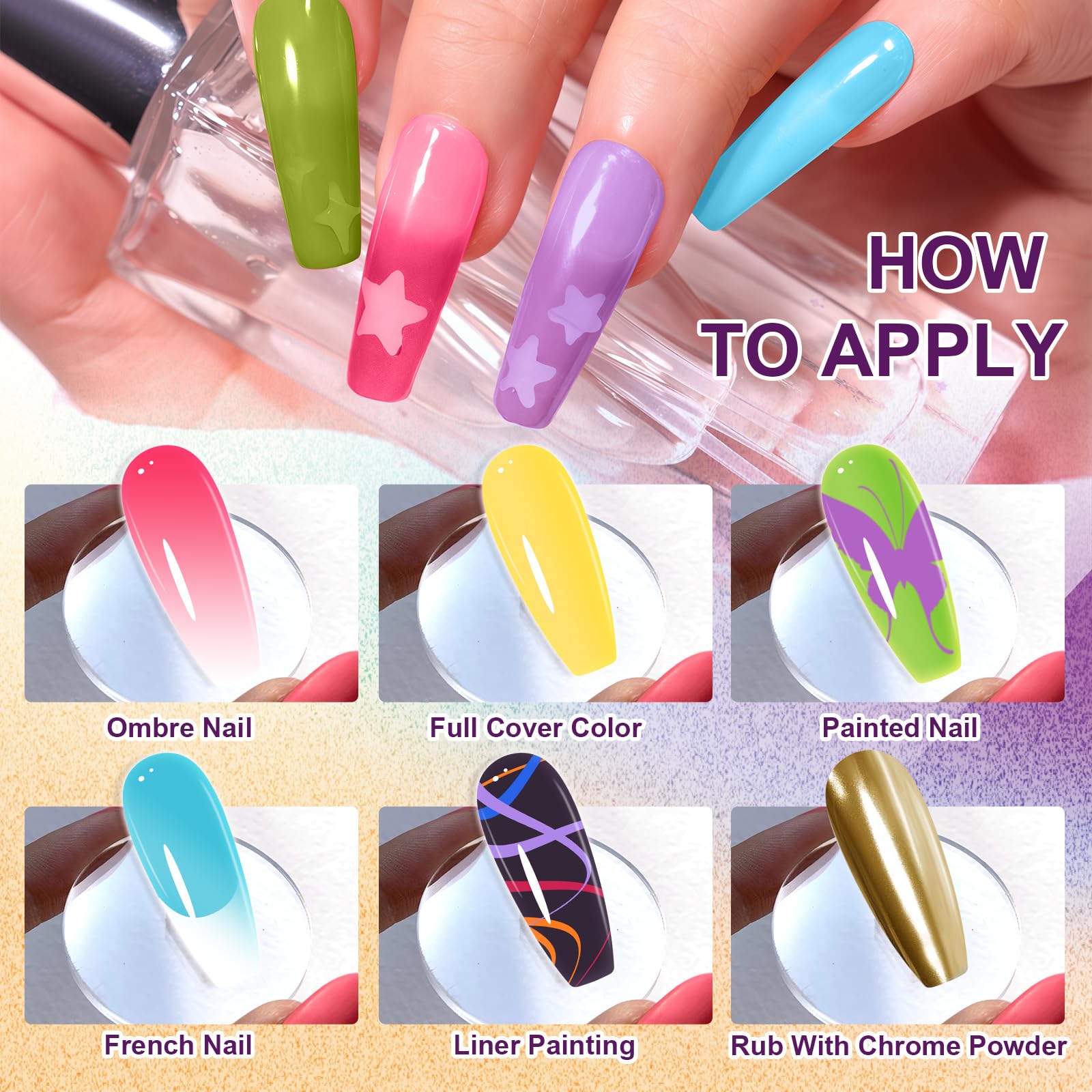 U-Shinein 24 Colors Pat Painting Nail Gel,Hema＆TPO Free,6-in-1 Gradient Ombre Paint Nails Gel Palette for Blooming,Nail Color Gel,Liner Gel,French Nail,with Chrome Powder,No Wipe,DIY Nail Art(A)