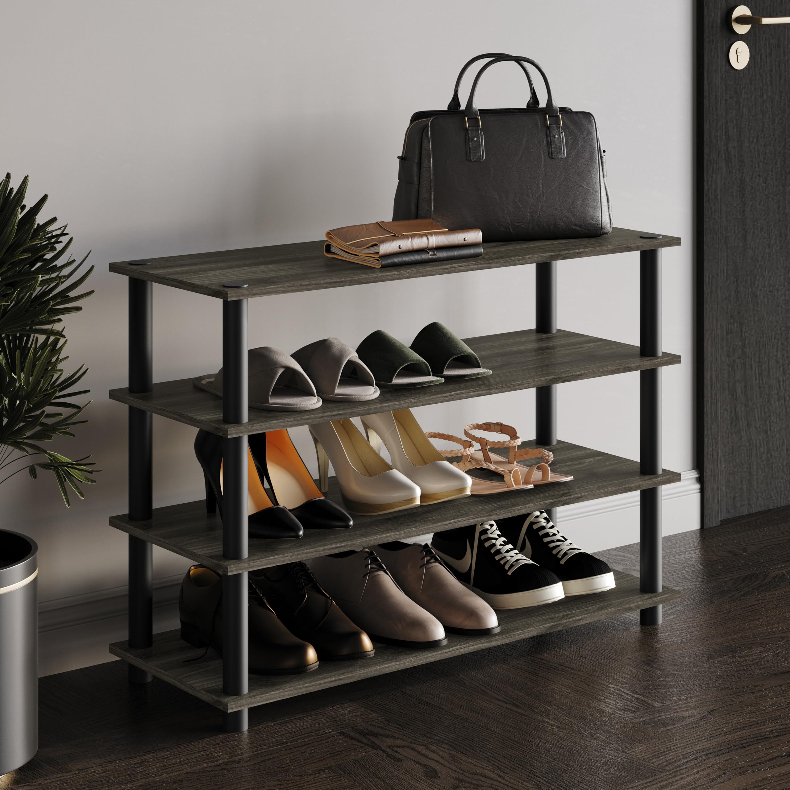 Castle Place Simple 4-Tier Shoe Rack, Multi-Layer Storage Organizer for Entryway and Home, Dark Grey