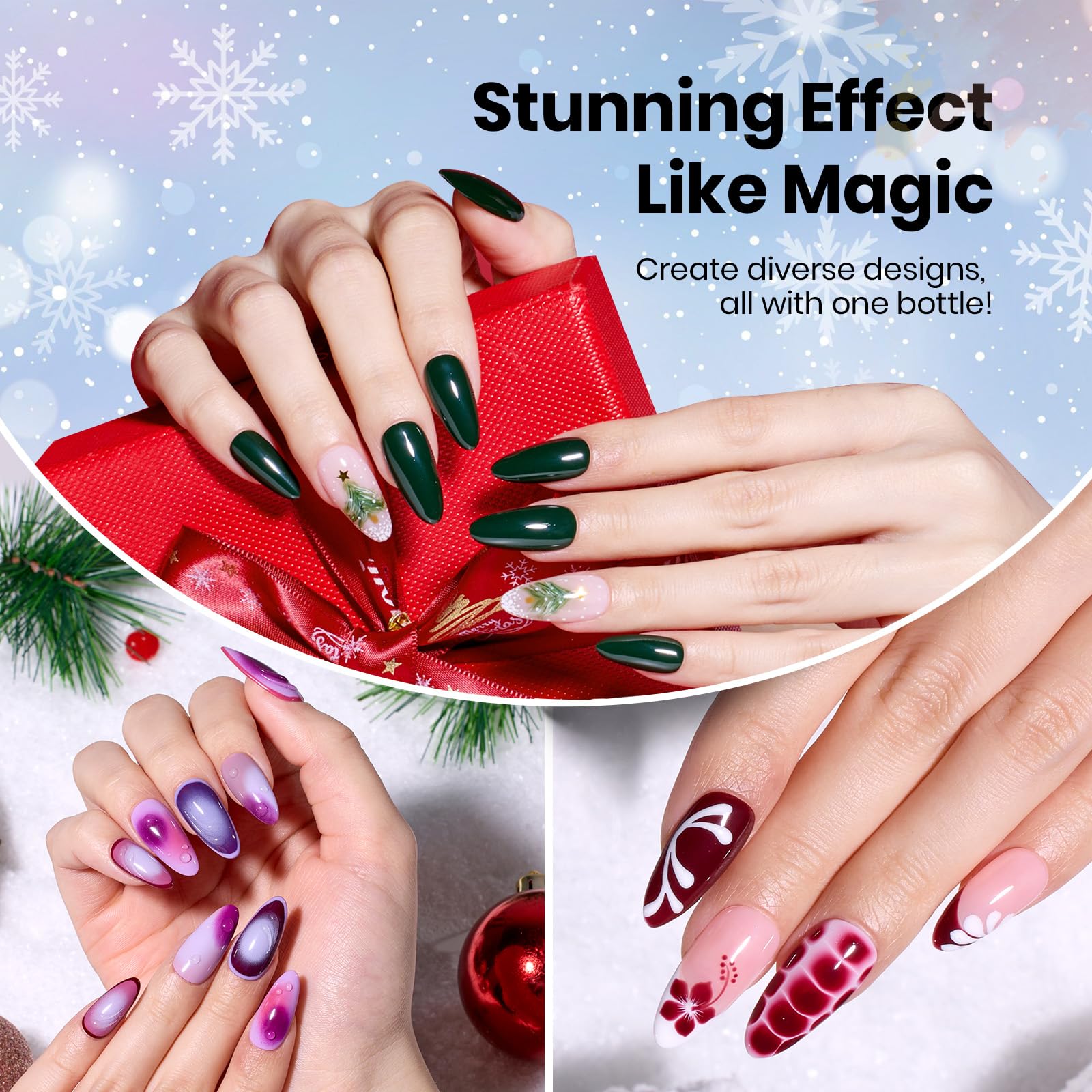 Beetles Blooming Gel & Base Top Coat Set, 3PCS 15ML Shine Finish Long Lasting No Wipe Top Coat Gel Nail Polish Base Spreading Marble Effect Soak off UV LED Nail Art Winter Nail Gifts for Women