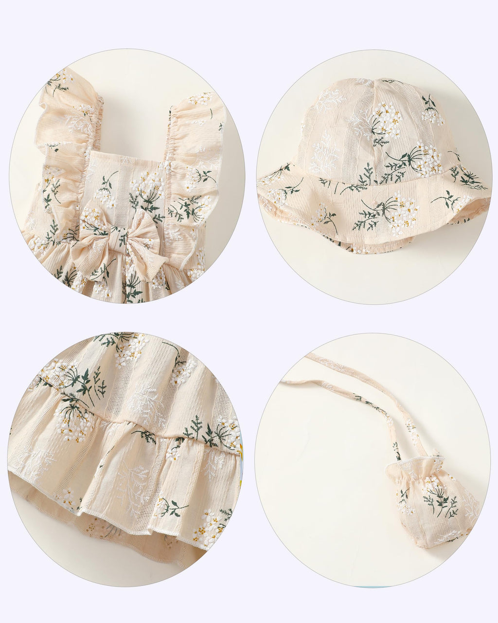 Renotemy Baby Girl Summer Dress Infant Boho Outfits Beige Casual Floral Sundress with Hat and Bag Sleeveless Party Beach Vintage Dresses Baby Girl Clothes 6-9 Months 12 Months