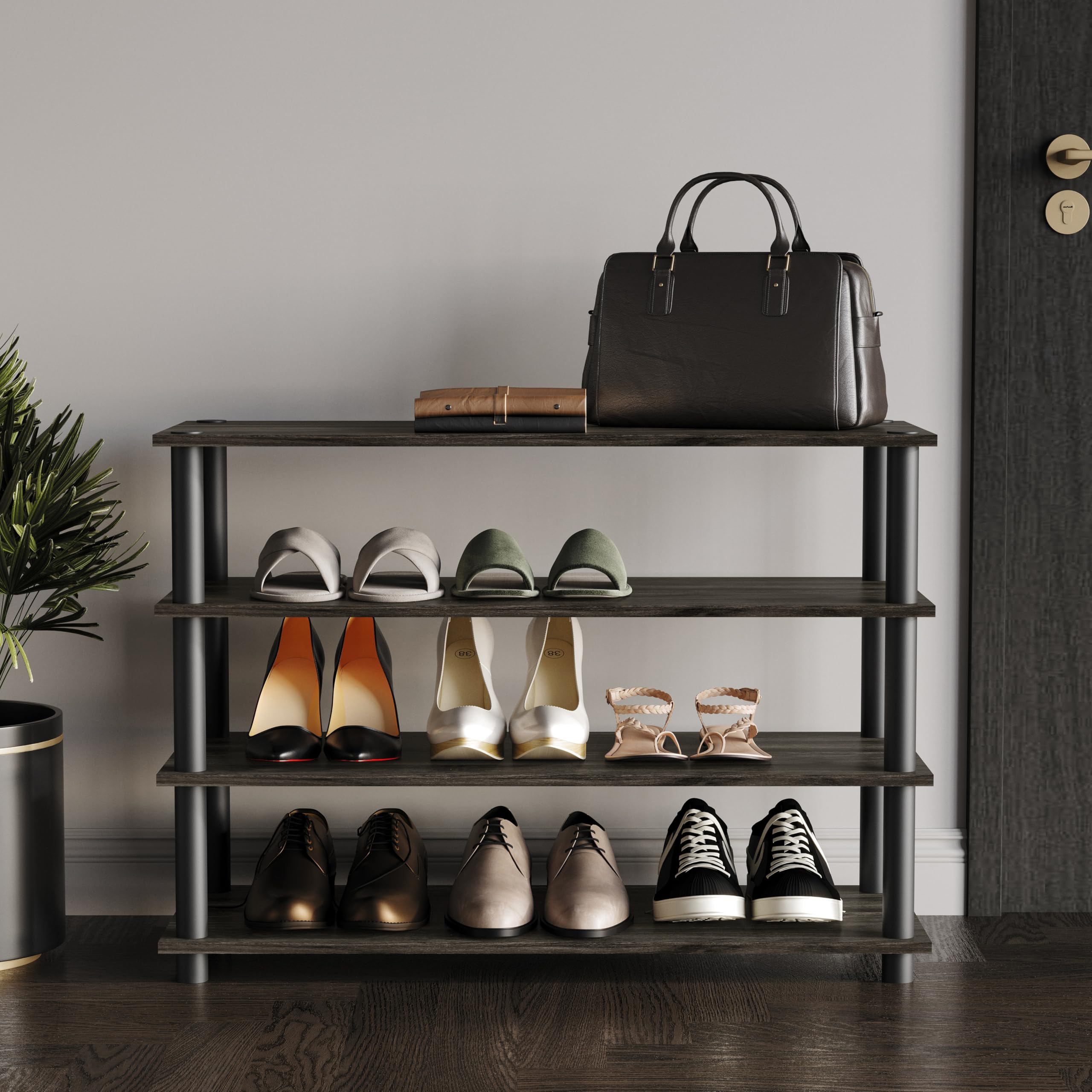Castle Place Simple 4-Tier Shoe Rack, Multi-Layer Storage Organizer for Entryway and Home, Dark Grey