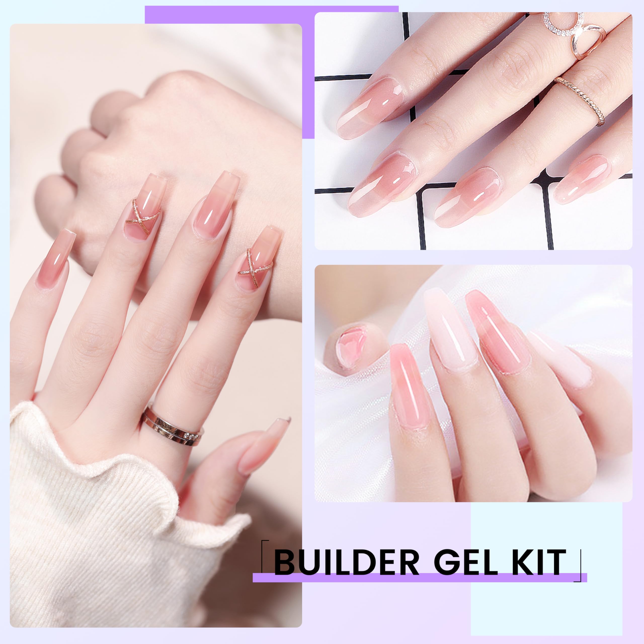 Hard Gel Builder Gel for Nails Long-lasting Hand White 3D Sculpting Nail Extension Nail Builder Kit 1oz (white, 1fl.oz)