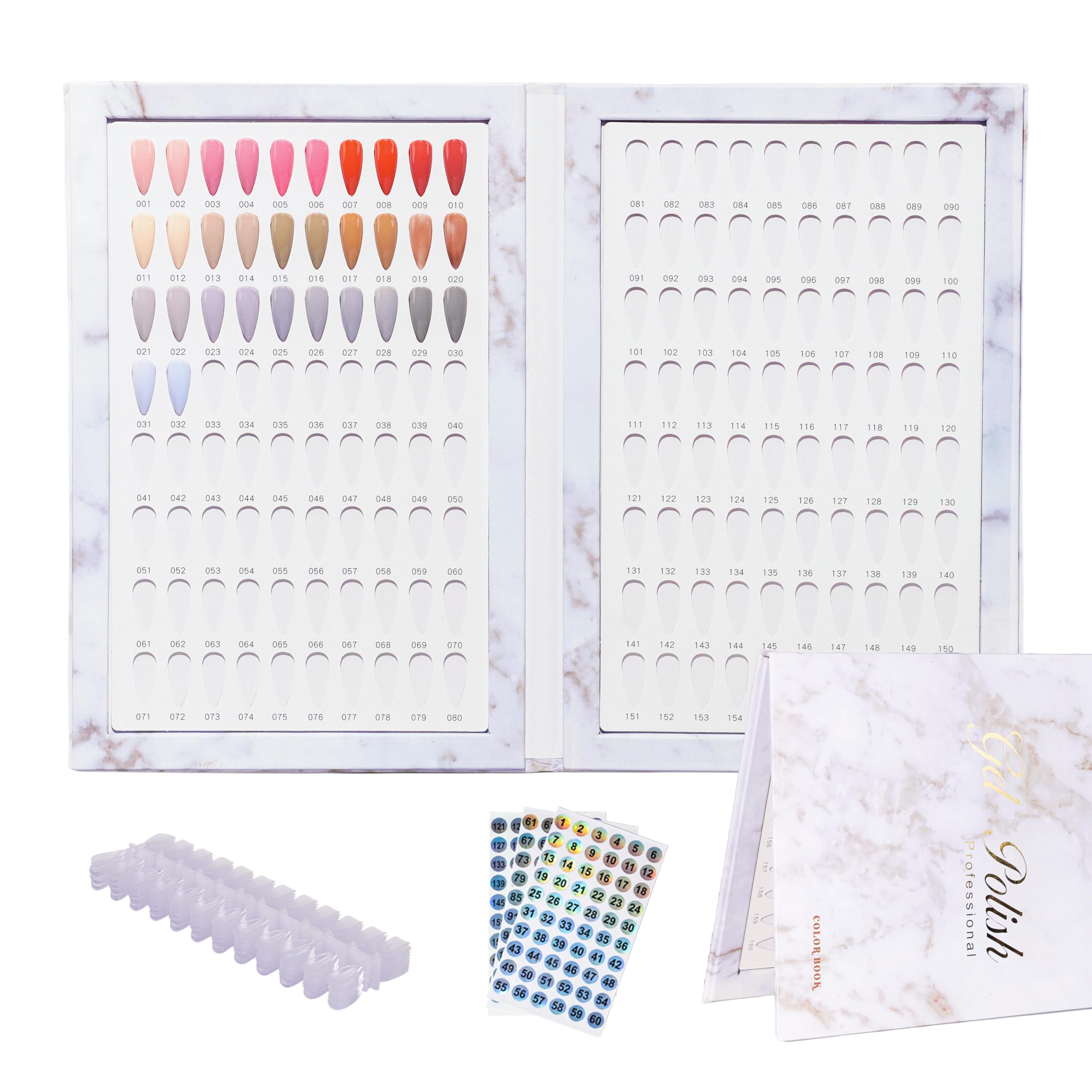 Acycoin2A 160 Nail Color Display Book Chart with 240 Nail Tips UV Gel Polish Color Card Board (A)