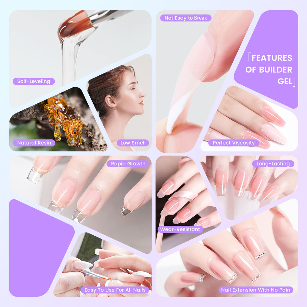 Hard Gel Builder Gel for Nails Long-lasting Hand White 3D Sculpting Nail Extension Nail Builder Kit 1oz (white, 1fl.oz)