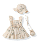 Renotemy Baby Girl Dresses 12-18 Months Boho Summer Outfits Beige Floral Sundress 1 Year Old Girl Clothes Princess Birthday Party Gift Vintage Dresses 12-18 Month Girl Clothes