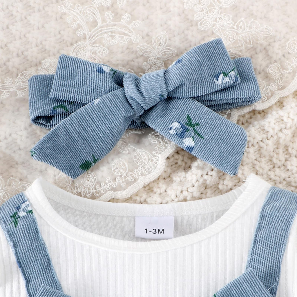 YINGISFITM Newborn Infant Baby Girl Clothes Fall Winter Long Sleeve Bubble Romper Floral Bow One Piece Jumpsuit Cute Outfits (Blue, 3-6 Months)
