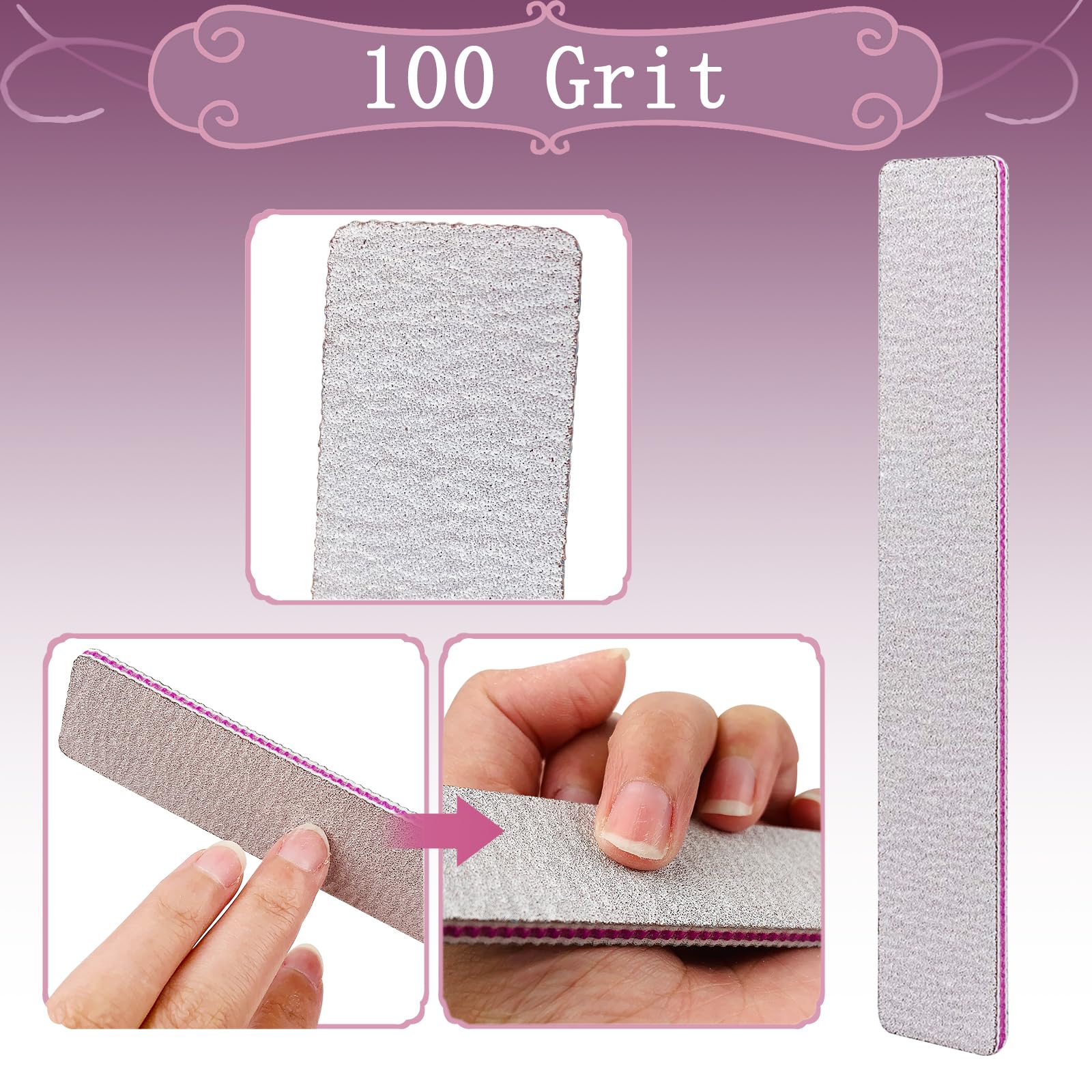 HeeYaa Nail File 12 PCS Professional Reusable 100/180 Grit Double Sides Washable Nail File Manicure Tools for Poly Nail Extension Gel and Acrylic Nails Tools Suit for Home Salon