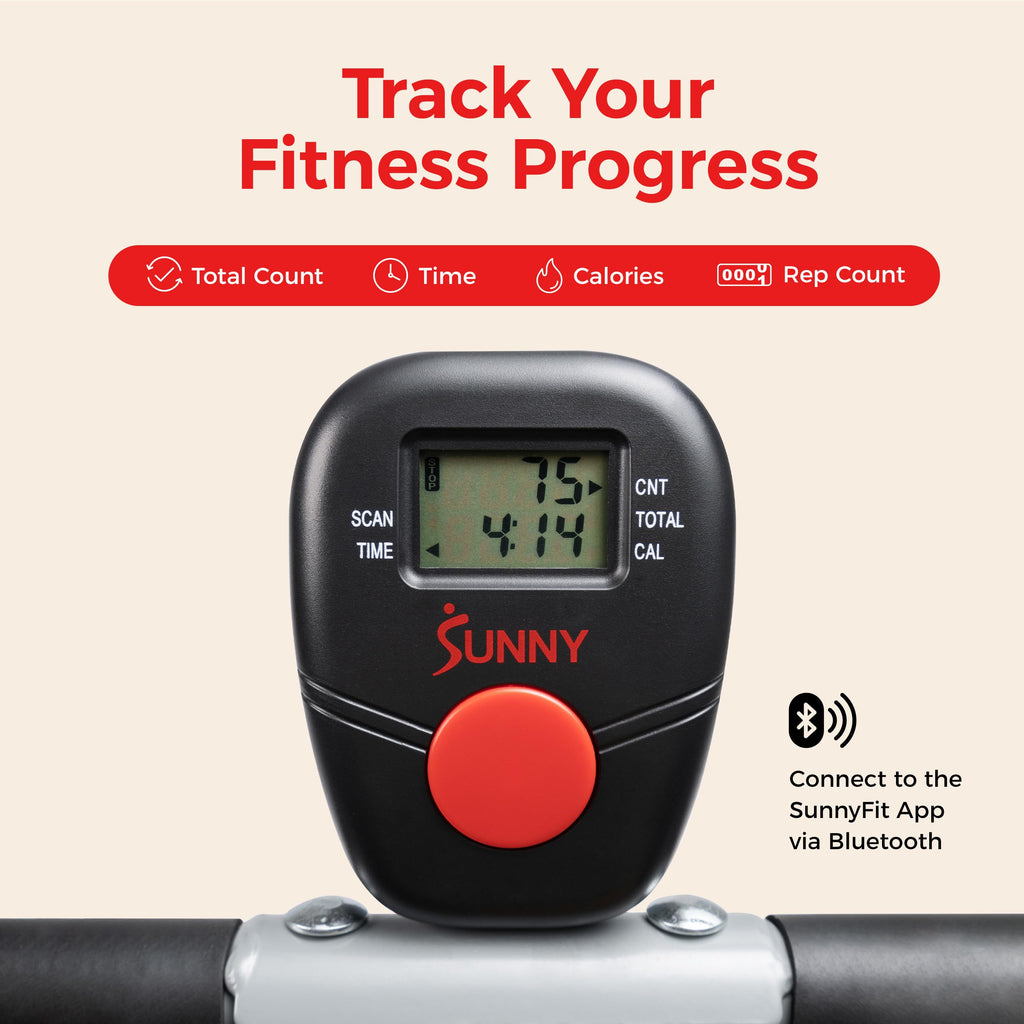 Sunny Health & Fitness Smart Upright Row-N-Ride Exerciser, Squat Assist Trainer for Glutes Workout with Adjustable Resistance, Easy Setup & Foldable, Glute & Leg Exercise Machine- NO. 077S