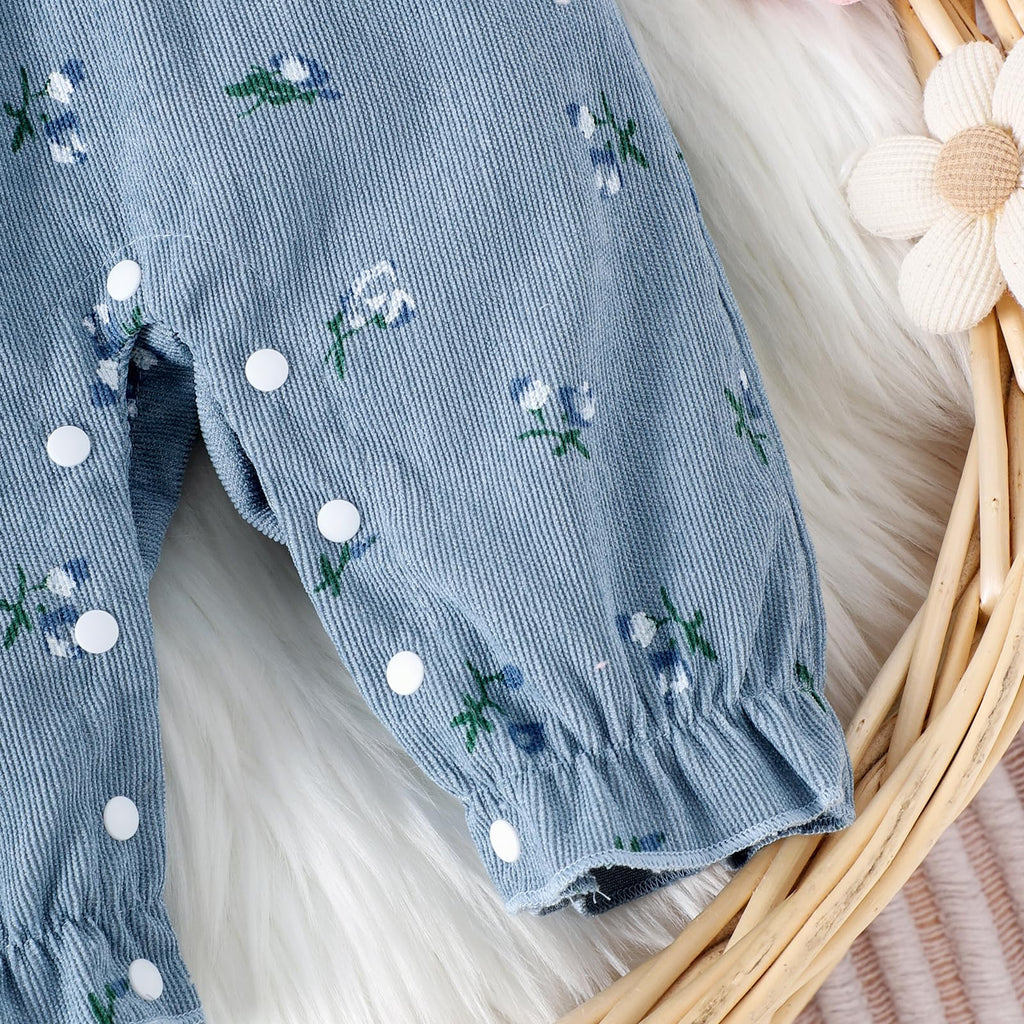 YINGISFITM Newborn Infant Baby Girl Clothes Fall Winter Long Sleeve Bubble Romper Floral Bow One Piece Jumpsuit Cute Outfits (Blue, 3-6 Months)