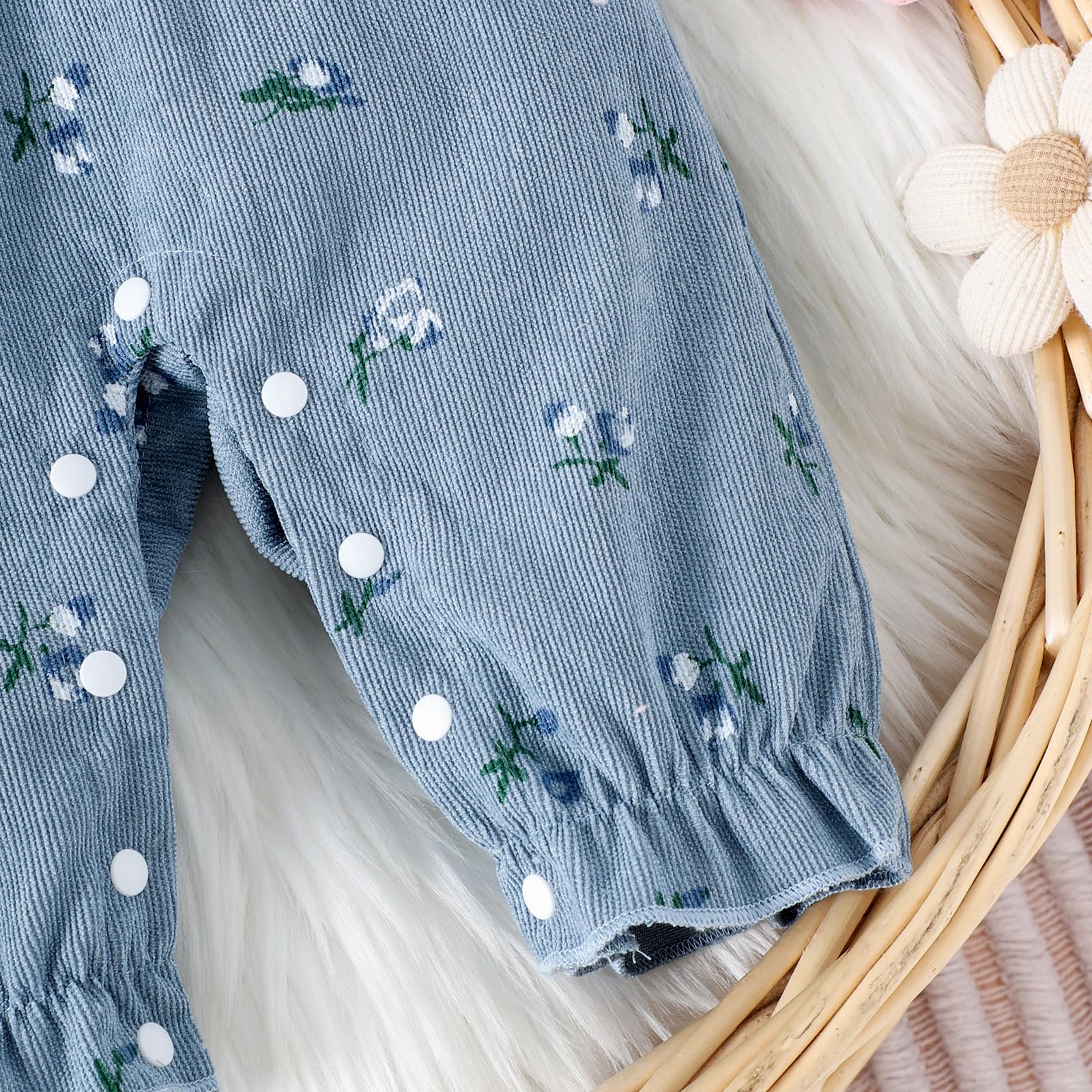 YINGISFITM Newborn Infant Baby Girl Clothes Fall Winter Long Sleeve Bubble Romper Floral Bow One Piece Jumpsuit Cute Outfits (Blue, 3-6 Months)